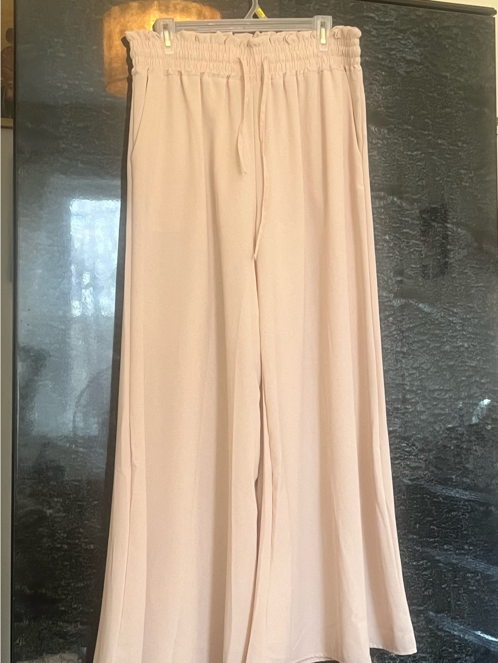 Blush Pink-Beige Wide Leg Palazzo Pants - Picture 5 of 6